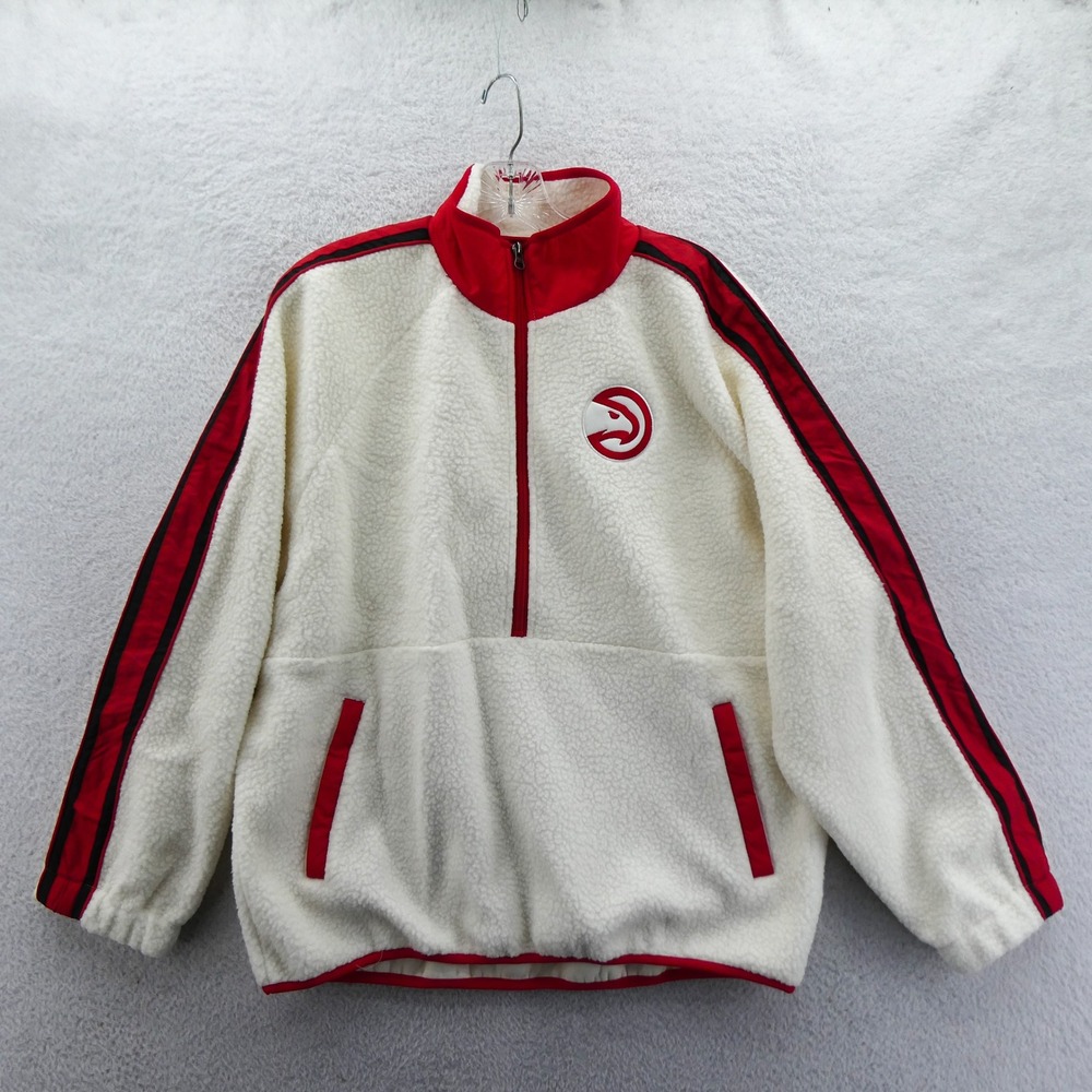 GIII 4Her Pullover Womens Medium Atlanta Hawks Cream Red Sherpa Fleece 1/4 Zip